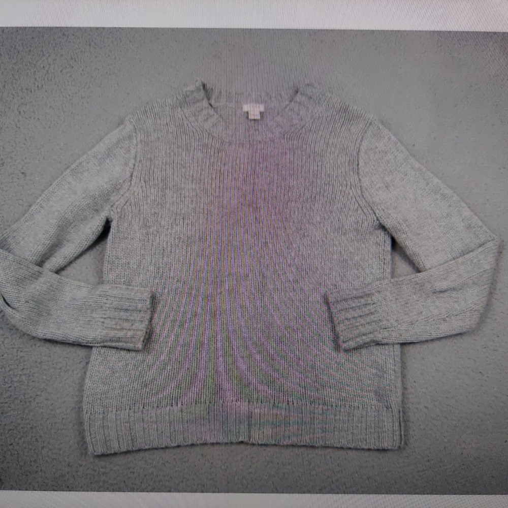 J.Crew Womens Wool Blend Ribbed Sweater M Gray Minimalist Crewneck Pullover